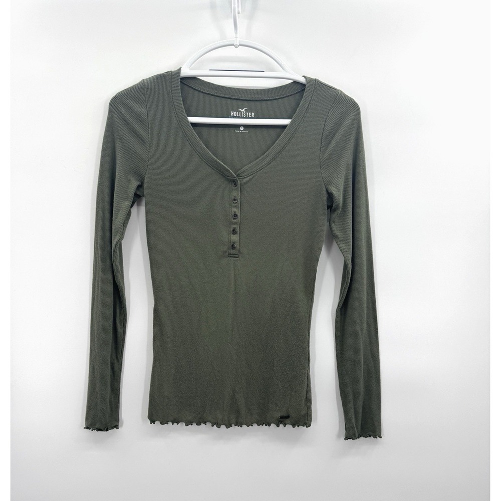 Y2K Hollister Henley Button Top Small Lettuce Edge Retro Fairy Grunge Goblin
